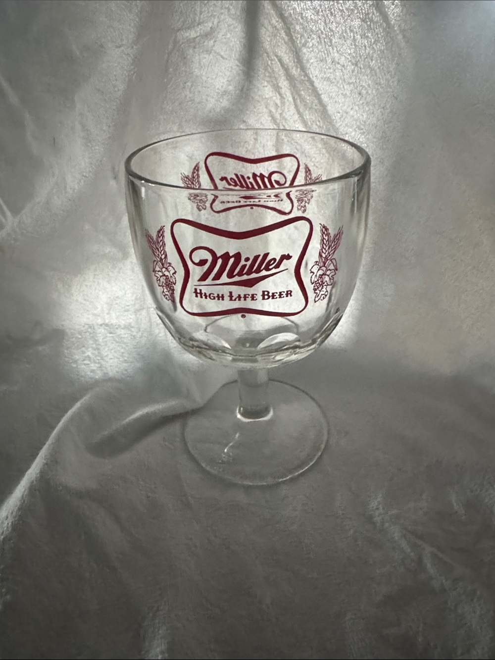 Miller High Life Beer Goblet Glass - Clear with Red Logo